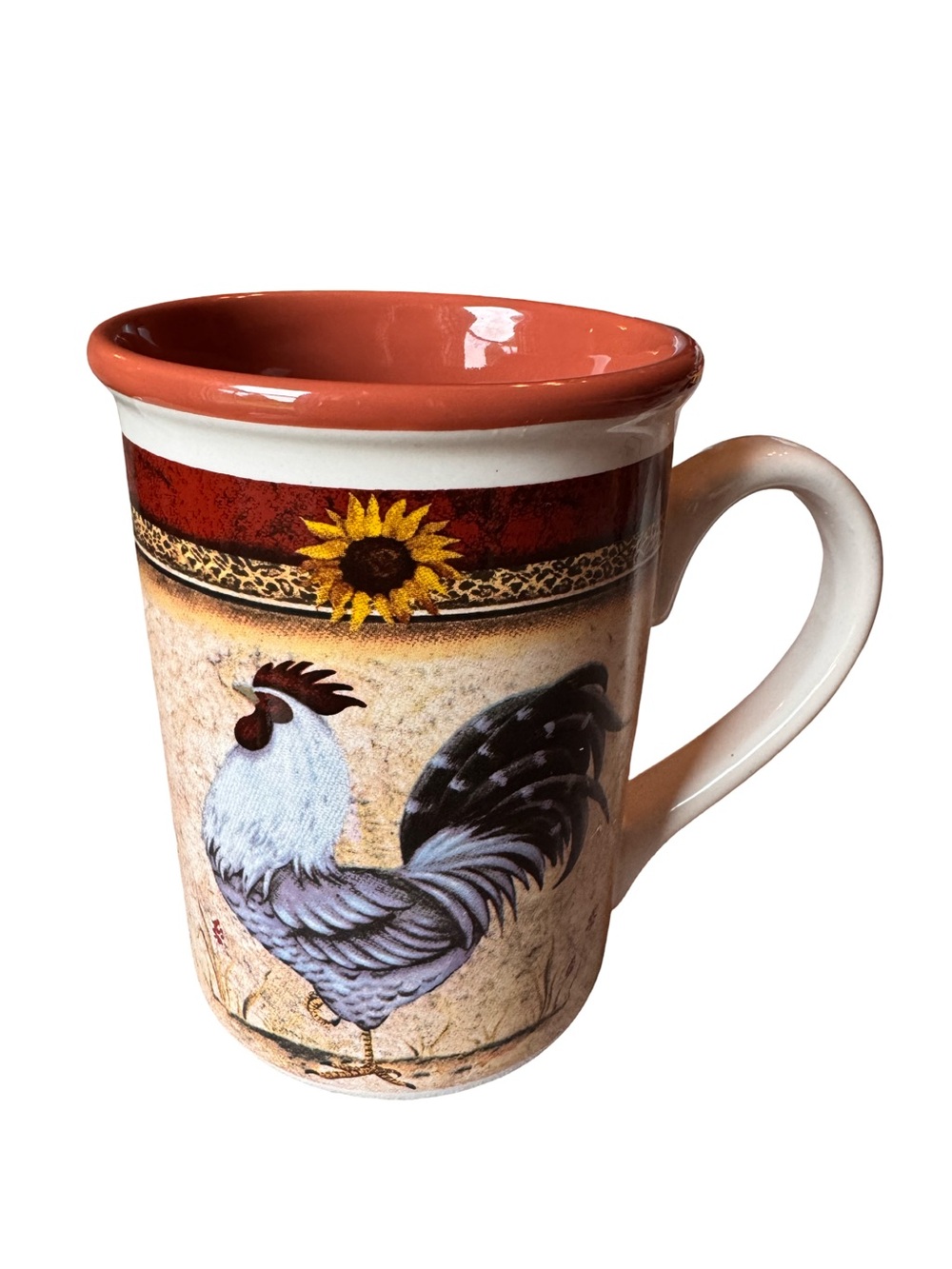 Gibson Everyday Coffee/Tea Mug Rooster Sunflower Red Rustic Farmhouse 12 Oz